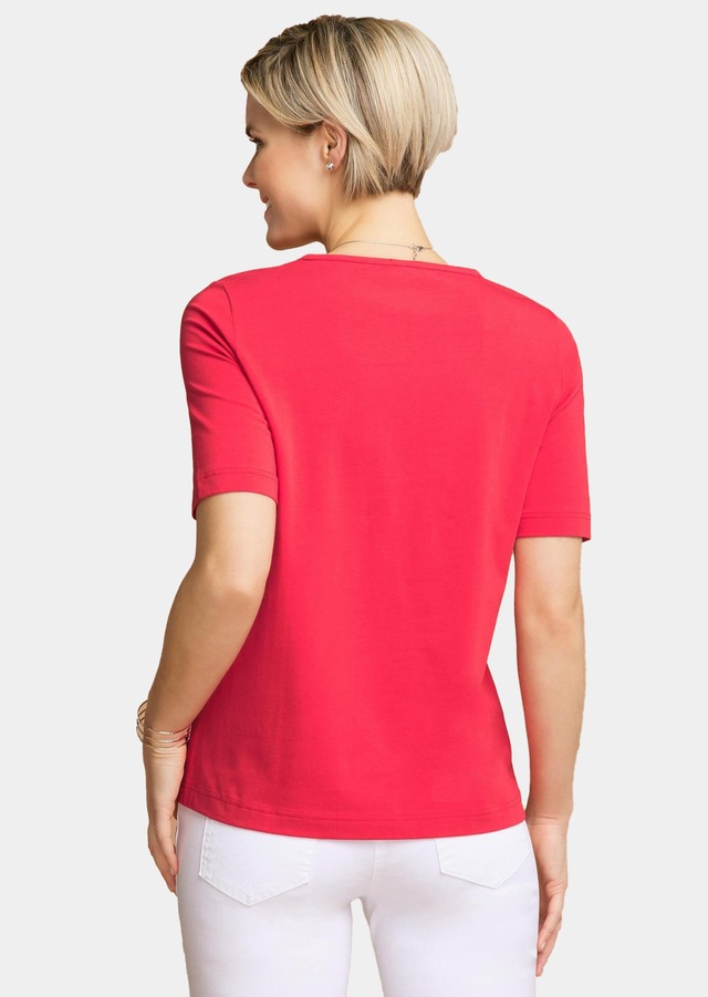 GOLDNER Langarm-Poloshirt »Kurzgröße Halbarm Basic-Shirt aus Baumwolle« Ausschnitt in Herzform mit Schmucksteinen verziert