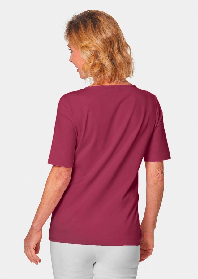 GOLDNER Langarm-Poloshirt »Kurzgröße Halbarm Basic-Shirt aus Baumwolle« Ausschnitt in Herzform mit Schmucksteinen verziert