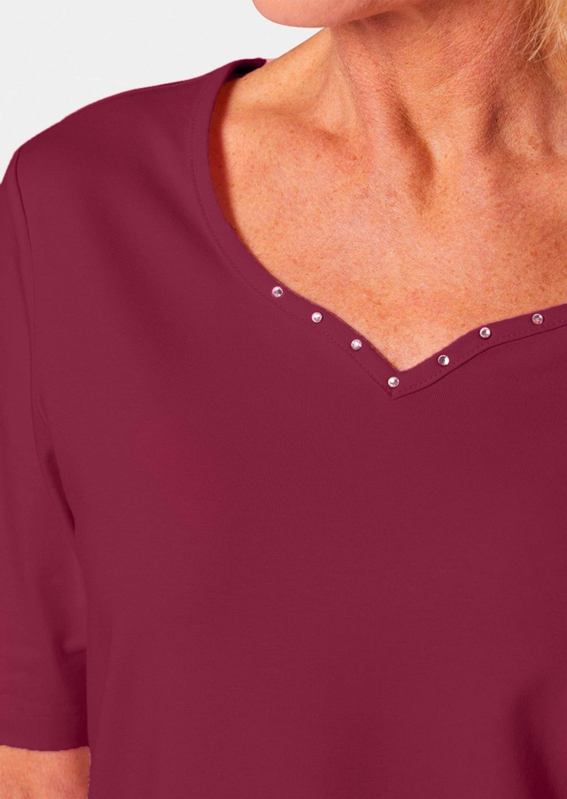 GOLDNER Langarm-Poloshirt »Kurzgröße Halbarm Basic-Shirt aus Baumwolle« Ausschnitt in Herzform mit Schmucksteinen verziert