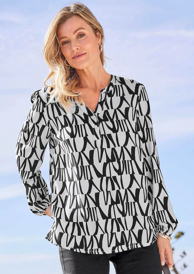 GOLDNER Schlupfbluse »Printbluse mit Allover-Druck« Mit Seitenschlitzen