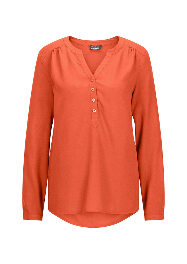 GOLDNER Schlupfbluse »Kurzgröße Elegante Viskosebluse mit V-Ausschnitt« Knopfleiste