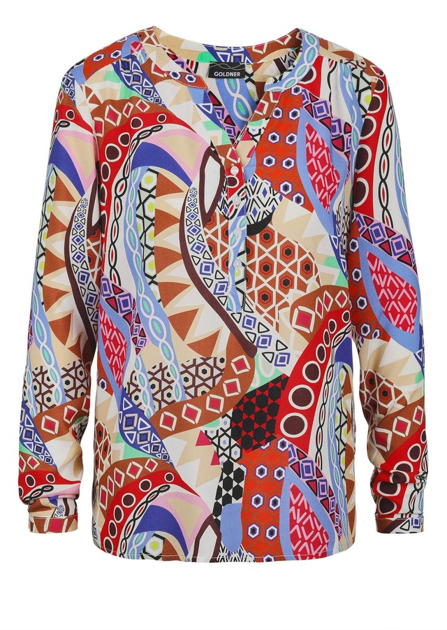 GOLDNER Schlupfbluse »Florale Druckbluse mit V-Ausschnitt« Unikat-Print