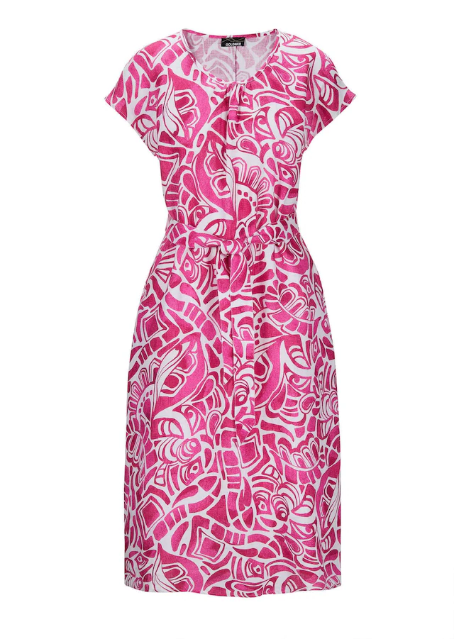GOLDNER Sommerkleid »Leinenkleid Ethno, Halbarm« Eingrifftaschen Mit Bindegürtel und Taschen