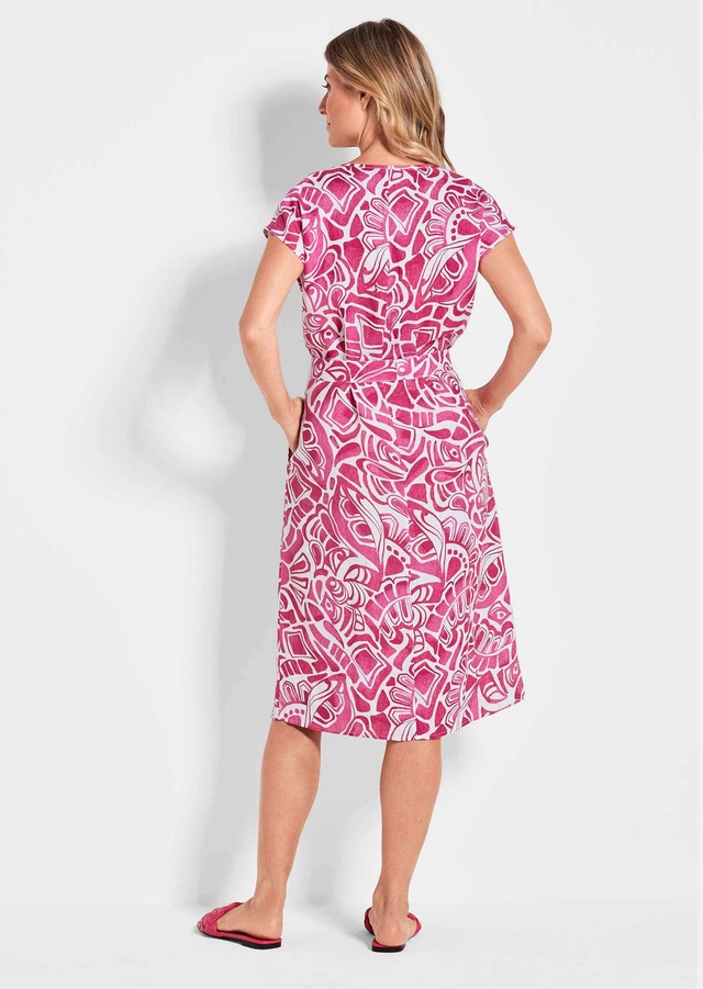 GOLDNER Sommerkleid »Leinenkleid Ethno, Halbarm« Eingrifftaschen Mit Bindegürtel und Taschen