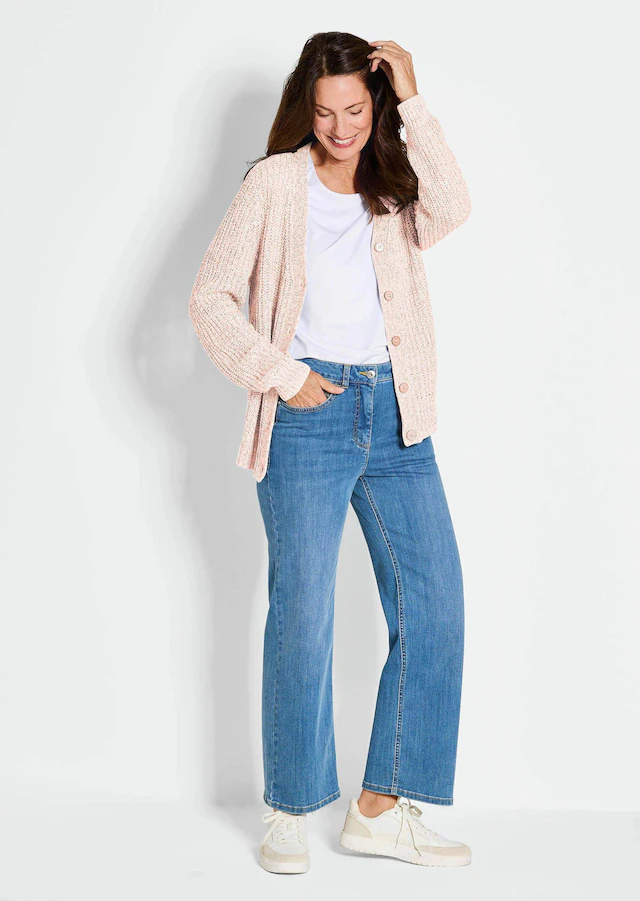 GOLDNER Strickjacke »Kurzgröße Langarm Strickjacke mit V-Ausschnitt« Knopfleiste