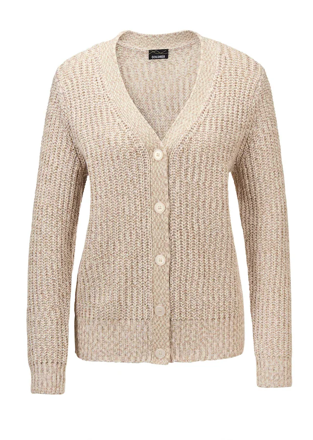 GOLDNER Strickjacke »Kurzgröße Langarm Strickjacke mit V-Ausschnitt« Knopfleiste