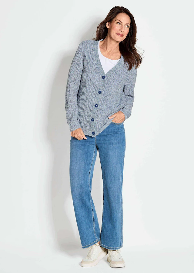 GOLDNER Strickjacke »Kurzgröße Langarm Strickjacke mit V-Ausschnitt« Knopfleiste