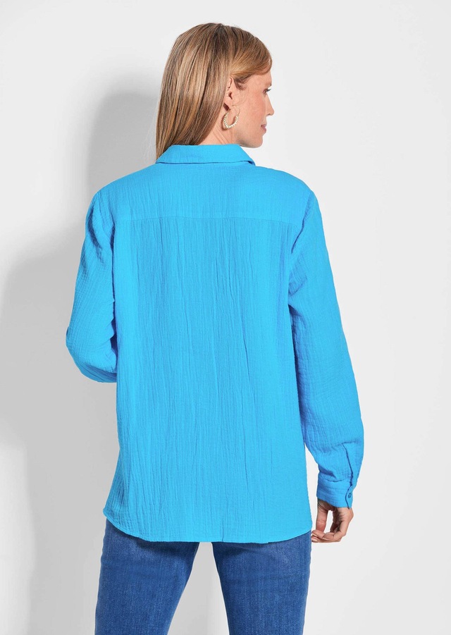 GOLDNER Hemdbluse »Verlängerte Langarm Musselin-Bluse« überaus hautfreundliche Qualität