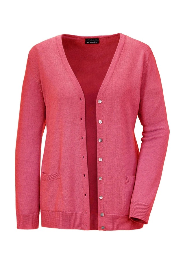 GOLDNER Strickjacke »Kurzgröße Uni Merino-Cardigan Langarm« Rippenbündchen