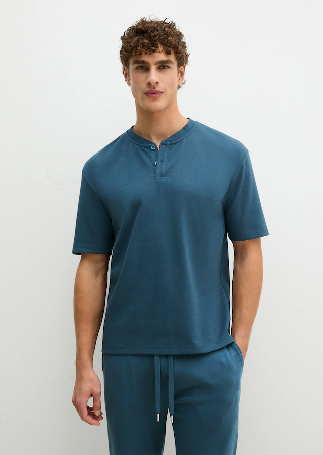 Marc O'Polo Pyjamaoberteil »Mix N Match Interlock« mit Rundhalsausschnitt, kleiner Knopfleiste und kurzem Arm