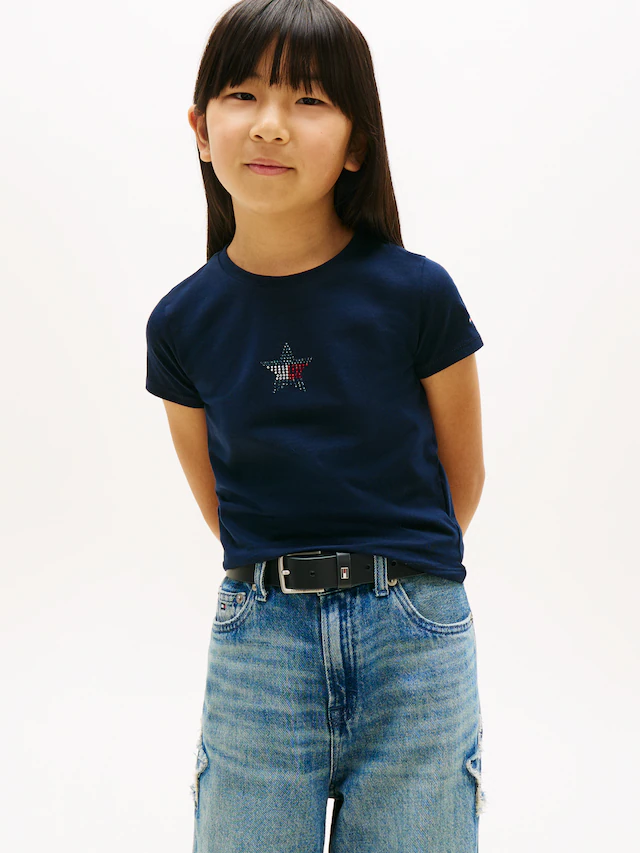 Tommy Hilfiger T-Shirt »STAR FLAG TEE SHORT SLEEVE« Kinder bis 16 Jahre, Logo mit Strass-Steinen