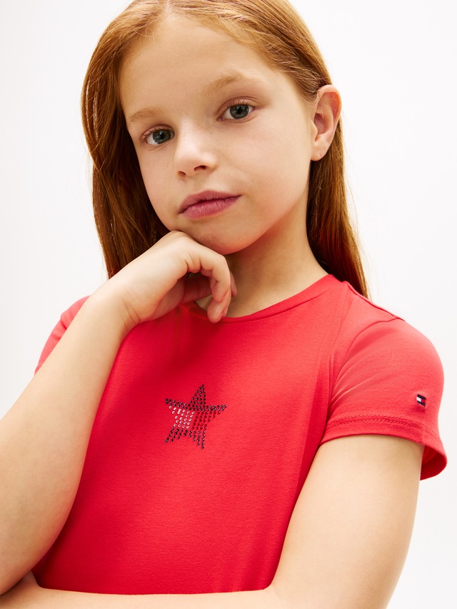 Tommy Hilfiger T-Shirt »STAR FLAG TEE SHORT SLEEVE« Kinder bis 16 Jahre, Logo mit Strass-Steinen