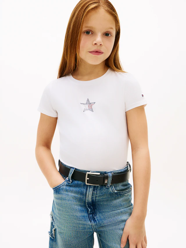 Tommy Hilfiger T-Shirt »STAR FLAG TEE SHORT SLEEVE« Kinder bis 16 Jahre, Logo mit Strass-Steinen
