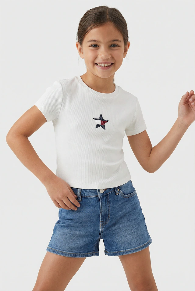 Tommy Hilfiger T-Shirt »STAR FLAG TEE SHORT SLEEVE« Kinder bis 16 Jahre, Logo mit Strass-Steinen