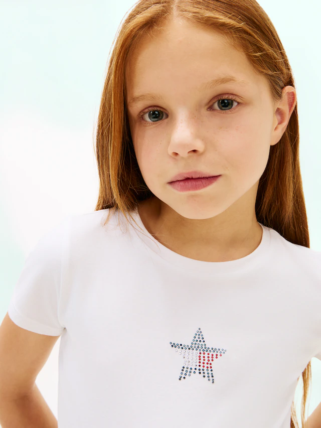 Tommy Hilfiger T-Shirt »STAR FLAG TEE SHORT SLEEVE« Kinder bis 16 Jahre, Logo mit Strass-Steinen