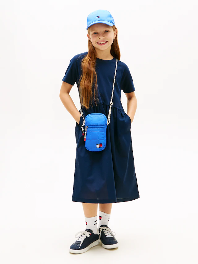 Tommy Hilfiger Jerseykleid »MIX MEDIA DRESS SHORT SLEEVE« Eingrifftaschen Kinder bis 16 Jahre, geraffte Taille, Relaxed Fit