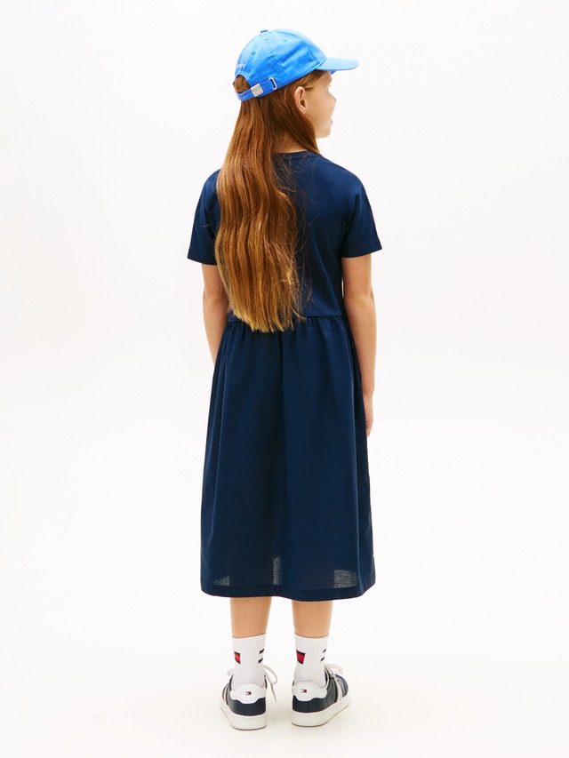 Tommy Hilfiger Jerseykleid »MIX MEDIA DRESS SHORT SLEEVE« Eingrifftaschen Kinder bis 16 Jahre, geraffte Taille, Relaxed Fit