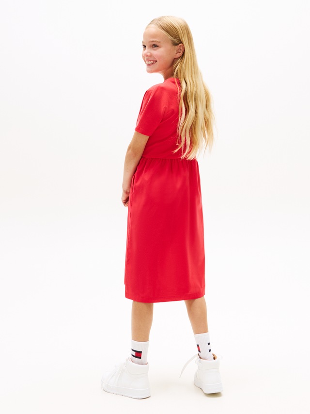 Tommy Hilfiger Jerseykleid »MIX MEDIA DRESS SHORT SLEEVE« Eingrifftaschen Kinder bis 16 Jahre, geraffte Taille, Relaxed Fit