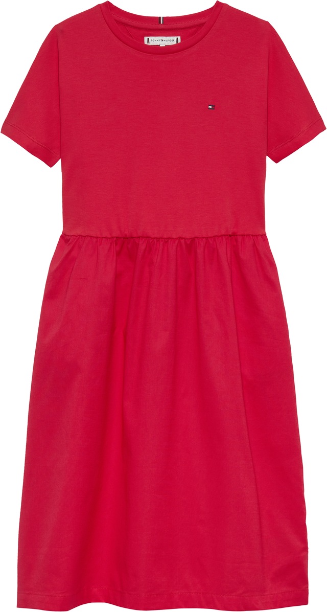 Tommy Hilfiger Jerseykleid »MIX MEDIA DRESS SHORT SLEEVE« Eingrifftaschen Kinder bis 16 Jahre, geraffte Taille, Relaxed Fit