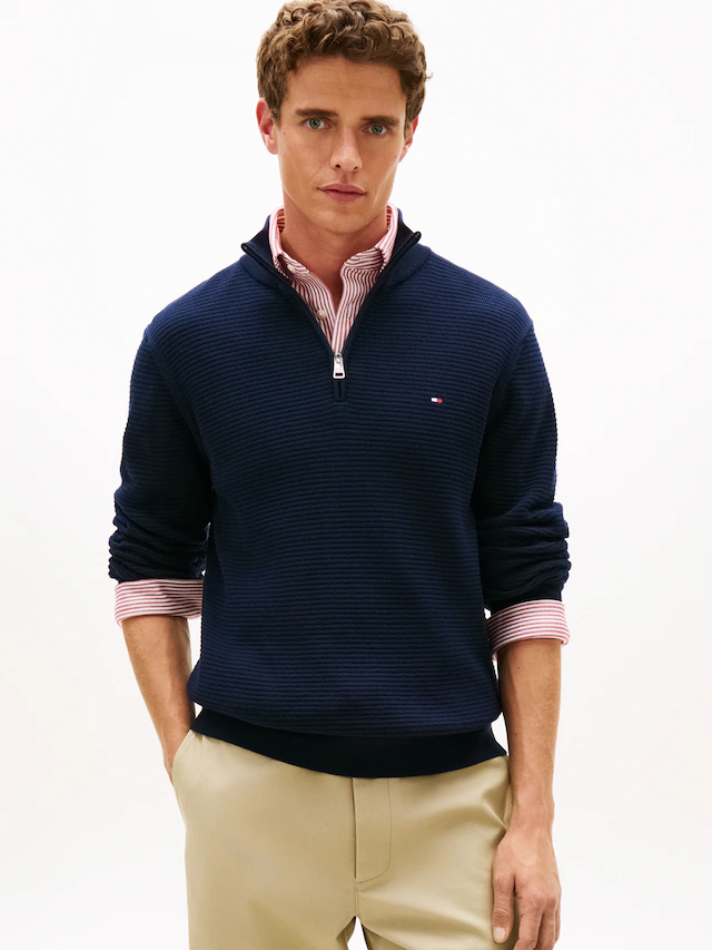 Tommy Hilfiger Strickpullover »SEASONAL STRUCTURE ZIP MOCK« Regular fit mit Troyerkragen