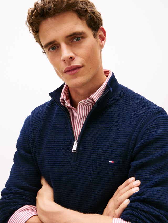 Tommy Hilfiger Strickpullover »SEASONAL STRUCTURE ZIP MOCK« Regular fit mit Troyerkragen