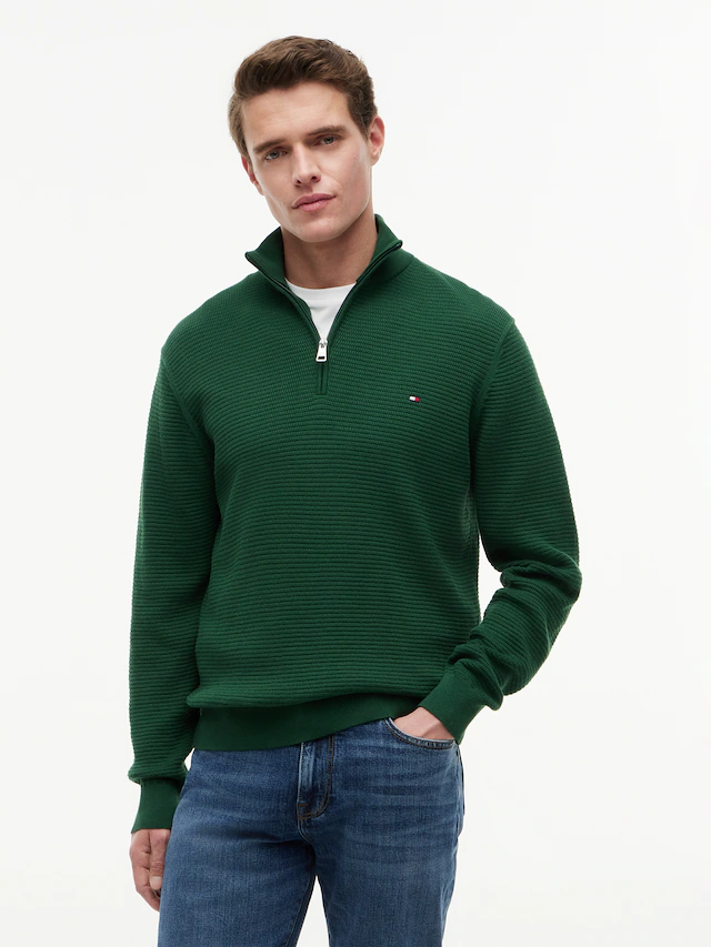 Tommy Hilfiger Strickpullover »SEASONAL STRUCTURE ZIP MOCK« Regular fit mit Troyerkragen