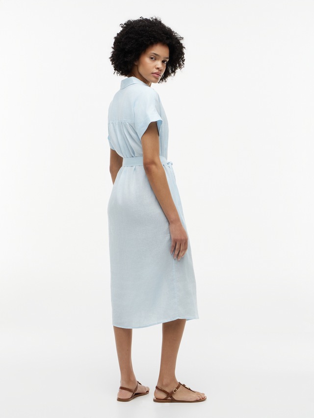Tommy Hilfiger Hemdblusenkleid »LINEN BELTED KNEE SS SHIRT DRESS« doppelte Eingrifftaschen mit Bindegürtel