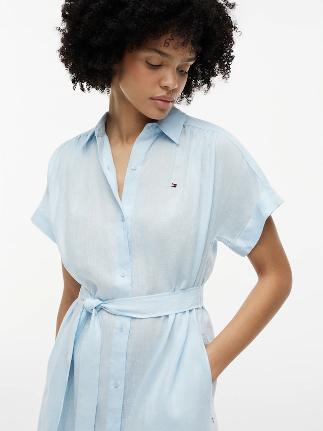 Tommy Hilfiger Hemdblusenkleid »LINEN BELTED KNEE SS SHIRT DRESS« doppelte Eingrifftaschen mit Bindegürtel