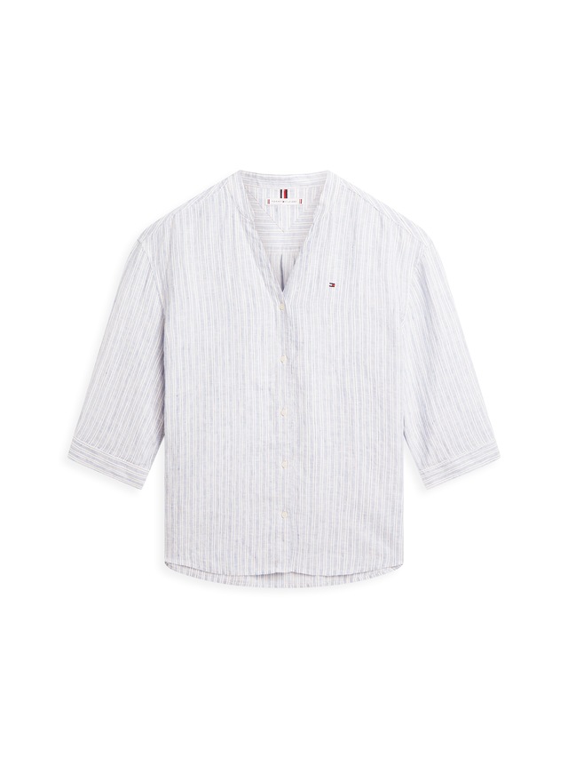Tommy Hilfiger Shirtbluse »ESS LINEN COLLARLESS SHIRT« mit Logo-Stickerei