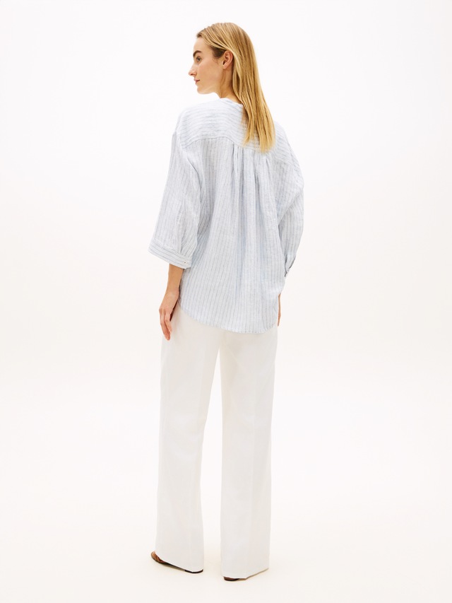 Tommy Hilfiger Shirtbluse »ESS LINEN COLLARLESS SHIRT« mit Logo-Stickerei