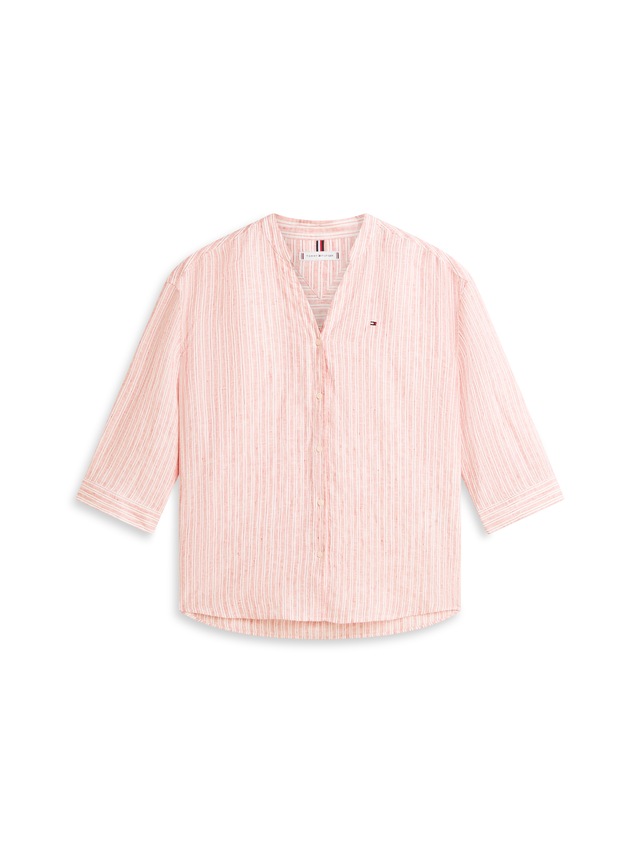Tommy Hilfiger Shirtbluse »ESS LINEN COLLARLESS SHIRT« mit Logo-Stickerei