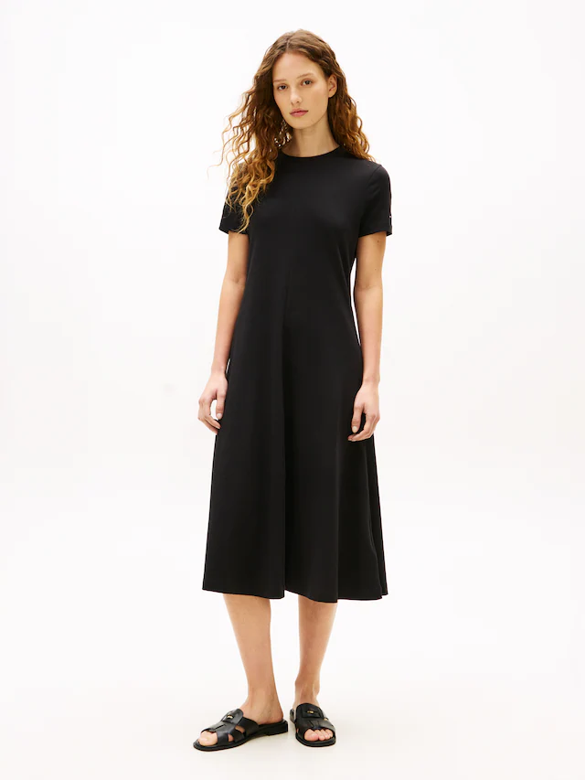 Tommy Hilfiger Midikleid »INTERLOCK F&F MIDI DRESS« Ohne Taschen Interlock-Baumwolle, , Regular Fit