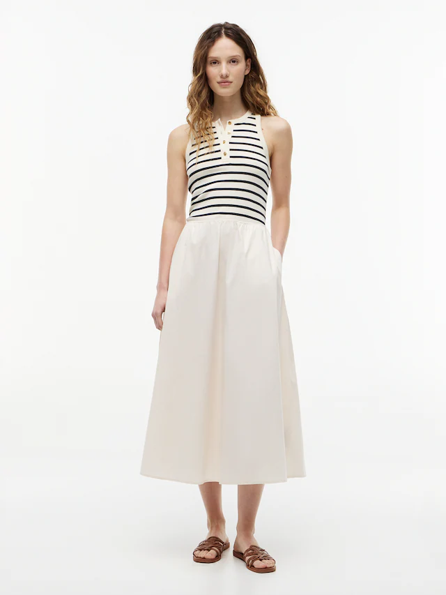 Tommy Hilfiger A-Linien-Kleid »GOLD BUTTON POPLIN MIX DRESS« Ohne Tasche Baumwollmischung, mit goldfarbenen Knöpfen