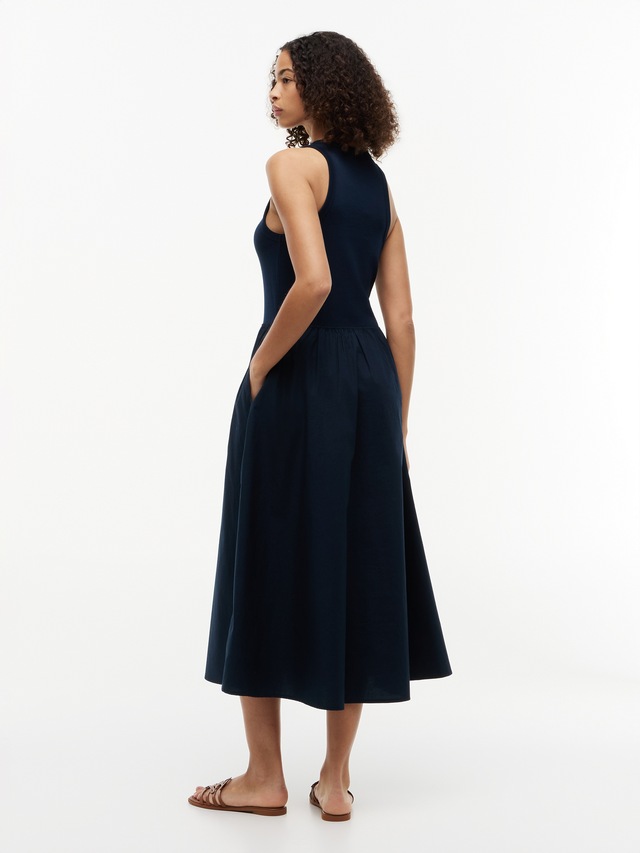 Tommy Hilfiger A-Linien-Kleid »GOLD BUTTON POPLIN MIX DRESS« Ohne Tasche Baumwollmischung, mit goldfarbenen Knöpfen