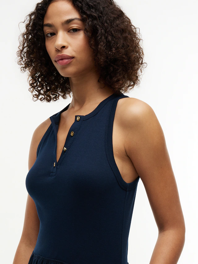 Tommy Hilfiger A-Linien-Kleid »GOLD BUTTON POPLIN MIX DRESS« Ohne Tasche Baumwollmischung, mit goldfarbenen Knöpfen