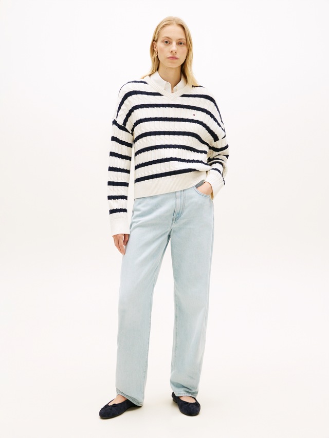 Tommy Hilfiger Strickpullover »CO CABLE MID GG RLX LS V-NK SWT« mit Zopfmuster