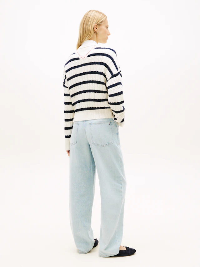 Tommy Hilfiger Strickpullover »CO CABLE MID GG RLX LS V-NK SWT« mit Zopfmuster