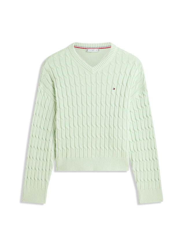 Tommy Hilfiger Strickpullover »CO CABLE MID GG RLX LS V-NK SWT« mit Zopfmuster