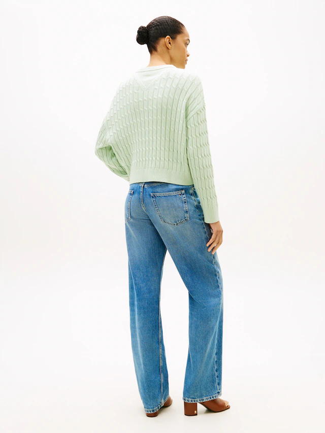 Tommy Hilfiger Strickpullover »CO CABLE MID GG RLX LS V-NK SWT« mit Zopfmuster