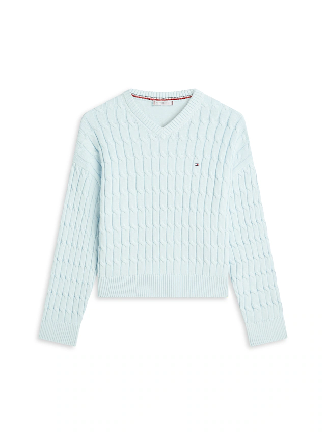 Tommy Hilfiger Strickpullover »CO CABLE MID GG RLX LS V-NK SWT« mit Zopfmuster