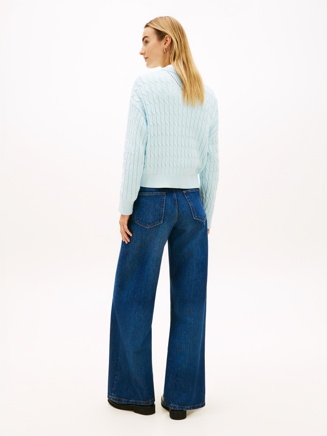 Tommy Hilfiger Strickpullover »CO CABLE MID GG RLX LS V-NK SWT« mit Zopfmuster