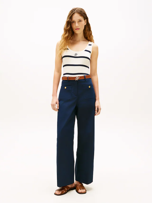 Tommy Hilfiger Chinohose »PREPPY COTTON WIDE LEG CHINO« mit Bügelfalten, Mid Rise