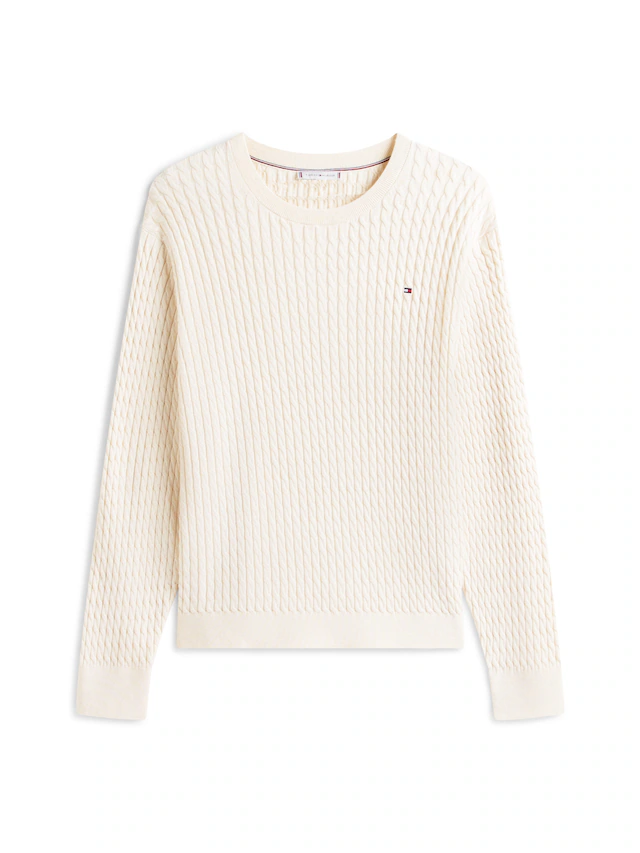 Tommy Hilfiger Curve Rundhalspullover »CRV CO CABLE FINE GG CNK SWEATER« in großen Größen, mit Zopfmuster