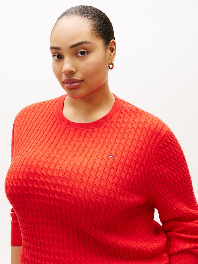 Tommy Hilfiger Curve Rundhalspullover »CRV CO CABLE FINE GG CNK SWEATER« in großen Größen, mit Zopfmuster