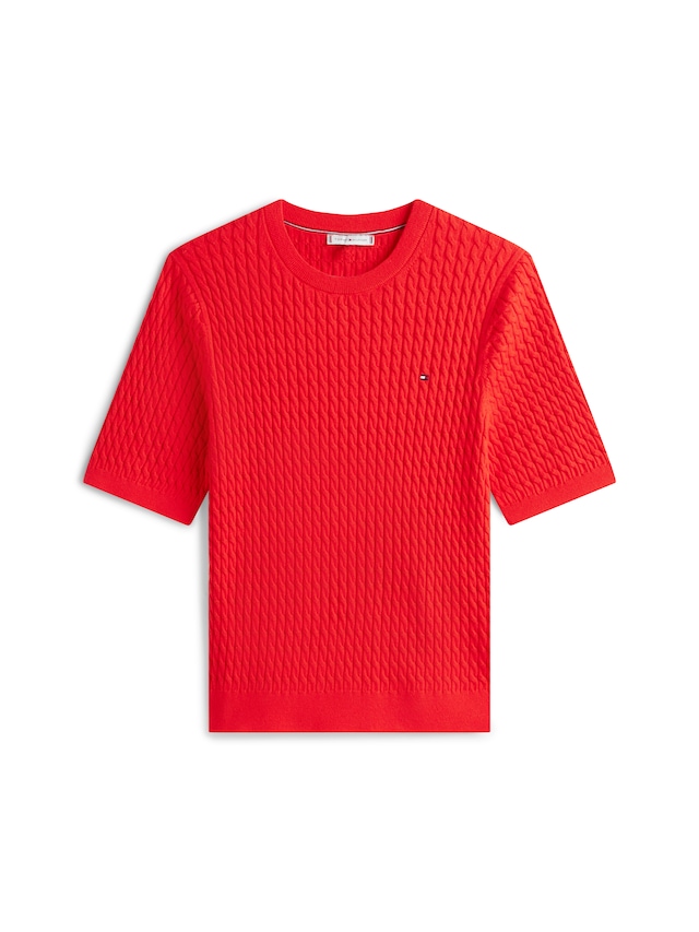 Tommy Hilfiger Curve Rundhalspullover »CRV CO CABLE FINE GG CNK S/S SWT« in großen Größen, mit Zopfmuster