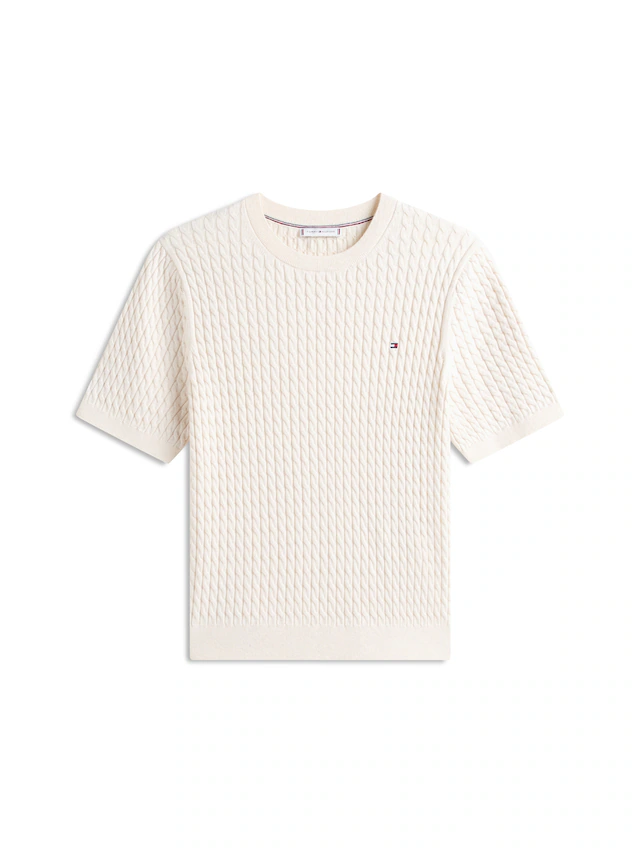 Tommy Hilfiger Curve Rundhalspullover »CRV CO CABLE FINE GG CNK S/S SWT« in großen Größen, mit Zopfmuster