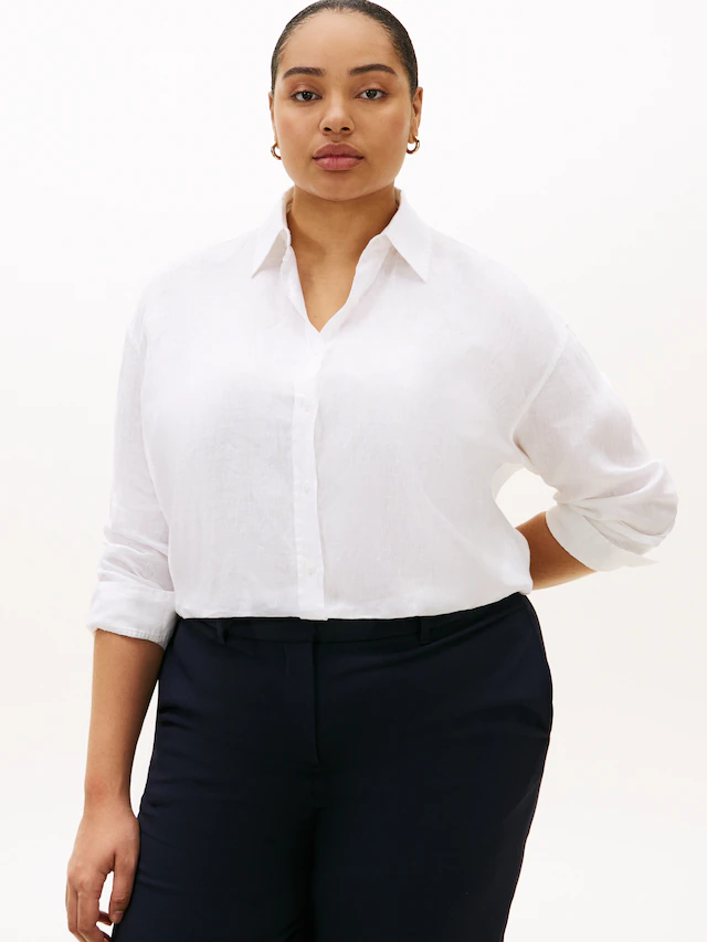 Tommy Hilfiger Curve Langarmbluse »CRV ESS LINEN ROUND HEM SHIRT« in großen Größen, oversize
