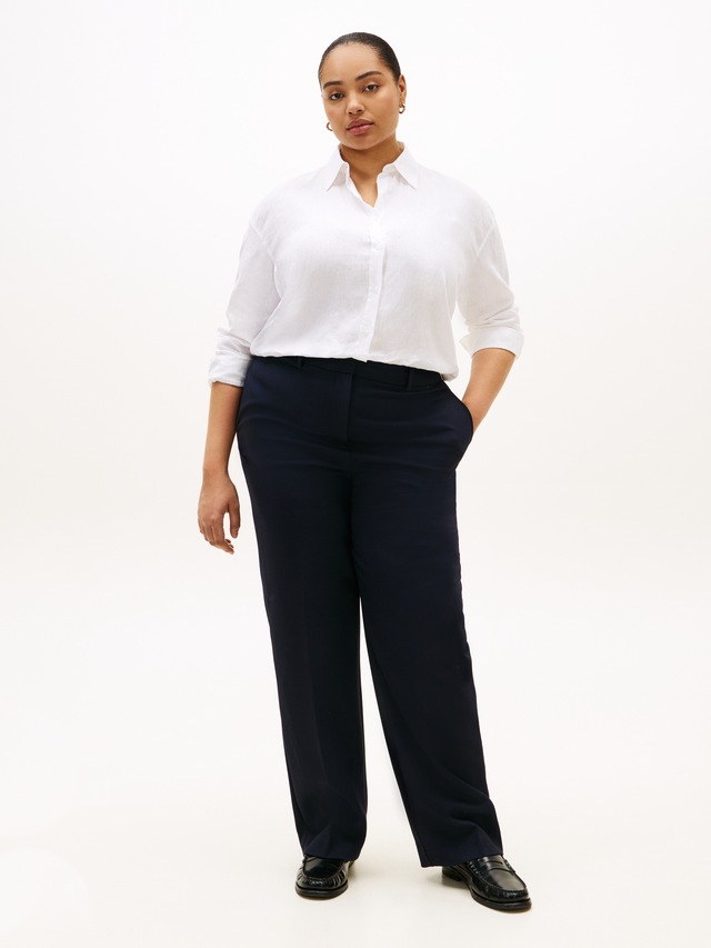 Tommy Hilfiger Curve Langarmbluse »CRV ESS LINEN ROUND HEM SHIRT« in großen Größen, oversize