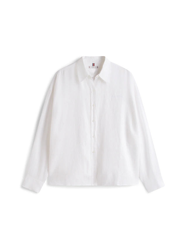 Tommy Hilfiger Curve Langarmbluse »CRV ESS LINEN ROUND HEM SHIRT« in großen Größen, oversize