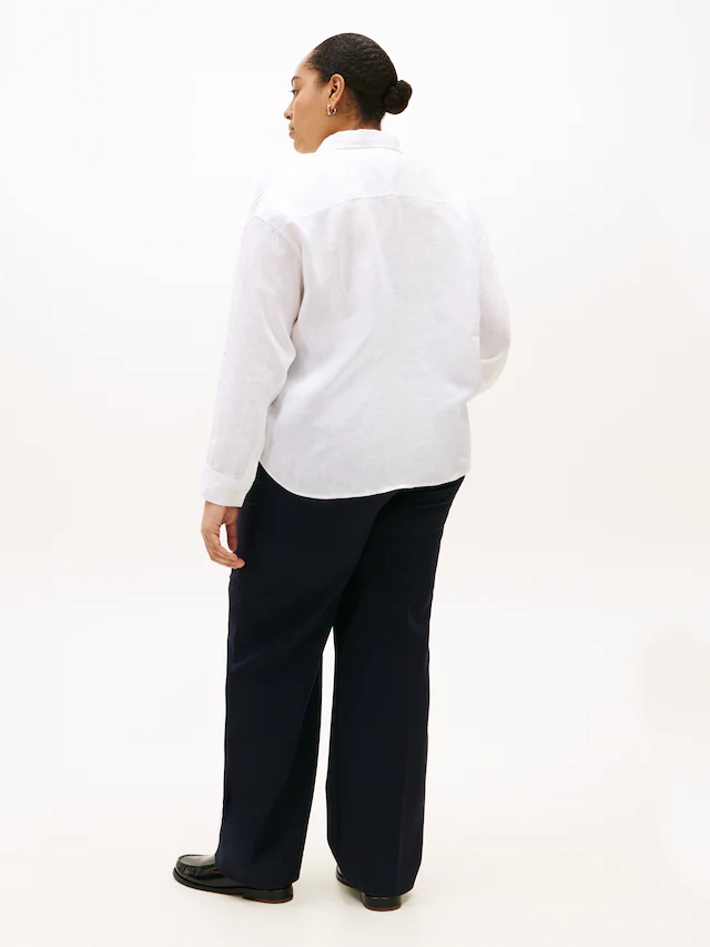 Tommy Hilfiger Curve Langarmbluse »CRV ESS LINEN ROUND HEM SHIRT« in großen Größen, oversize